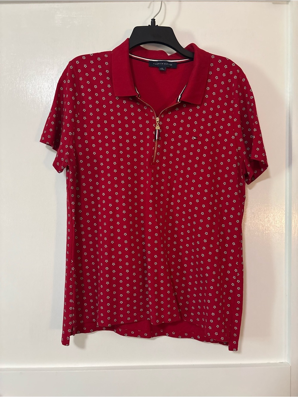 Tommy Hilfiger Red Short-Sleeve Zip Polo with flower print
